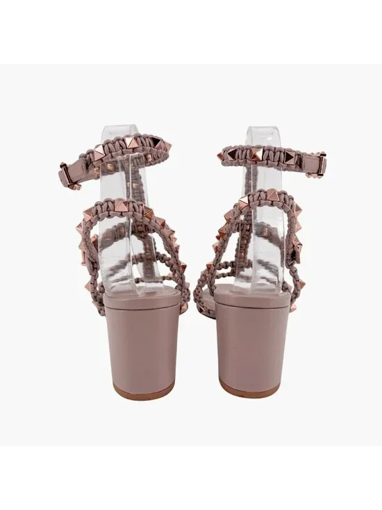 Valentino Garavani Rockstud Braided Caged Block Heel Sandals Beige Size 40 US 10 - Picture 6 of 15